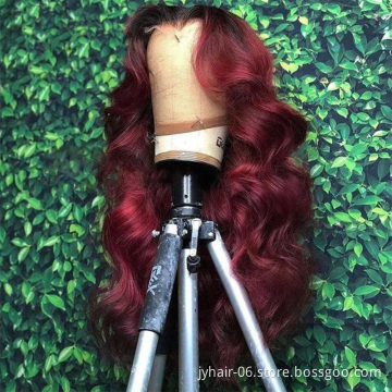 Eli  Hair 99j Red Hair  Wigs Lace Front Human Hair,  Highlighted Human Hair Full Lace Wigs,  Colored  99j Wigs For Black Woman